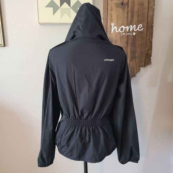 Spyder Vista Jacket Womens Medium Full Zip Hooded Lightweight Black Windbreaker - Picture 4 of 8